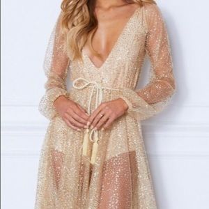 NWT White Fox Boutique “Lucky Star” Gold Gown